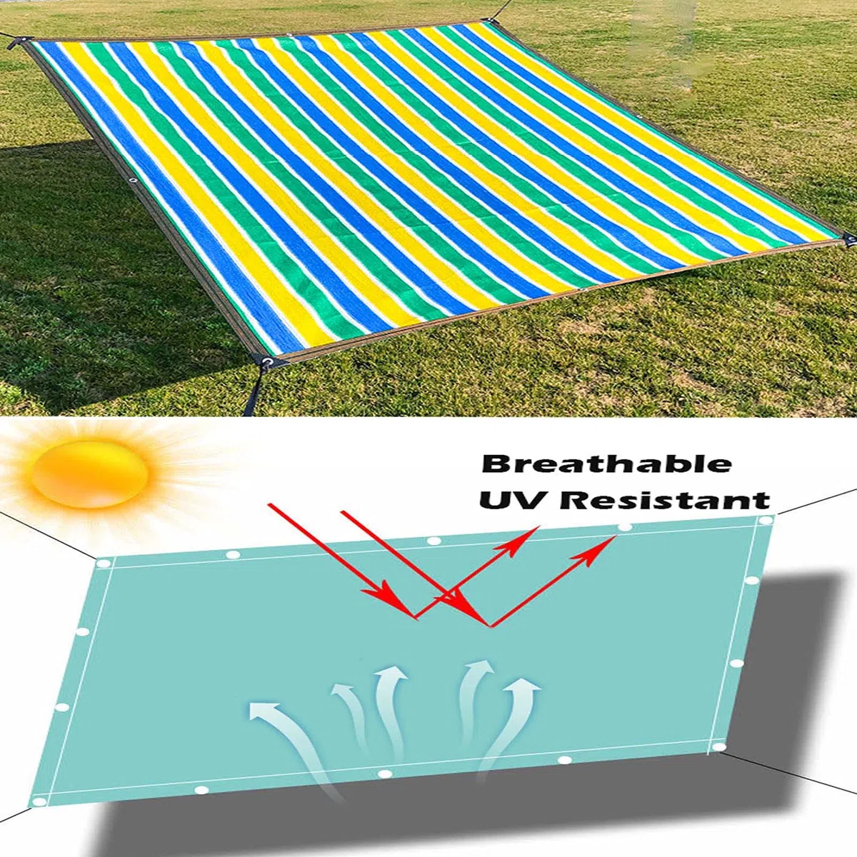 Siatka chroniąca przed promieniowaniem UV, 4 m x 4,9 m, do ogrodu, z przelotkami i taśmą zabezpieczającą, idealna do ochrony roślin i tarasów, siatka przeciwsłoneczna