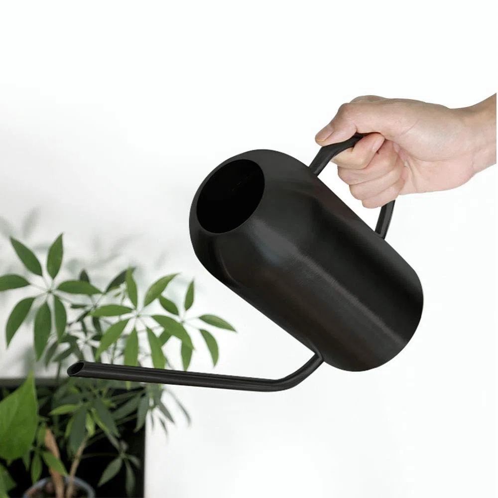 Konewka do roślin domowych, 1500 ml, metalowa konewka ze stali nierdzewnej, doniczka z długą wylewką, do roślin domowych, bonsai, do ogrodu, na zewnątrz, kwiat dekoracyjny (czarny)