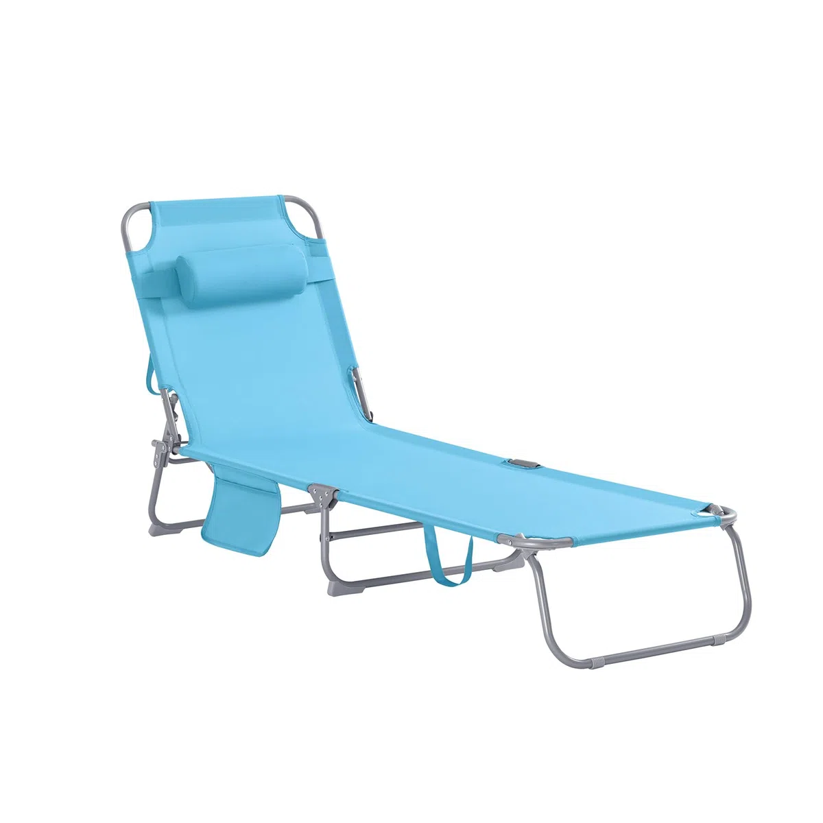 SoBuy OGS35-B Leżak Plażowy Leżak Plażowy Ogrodowy Składane z Poduszką i Boczną Torbą niebieski