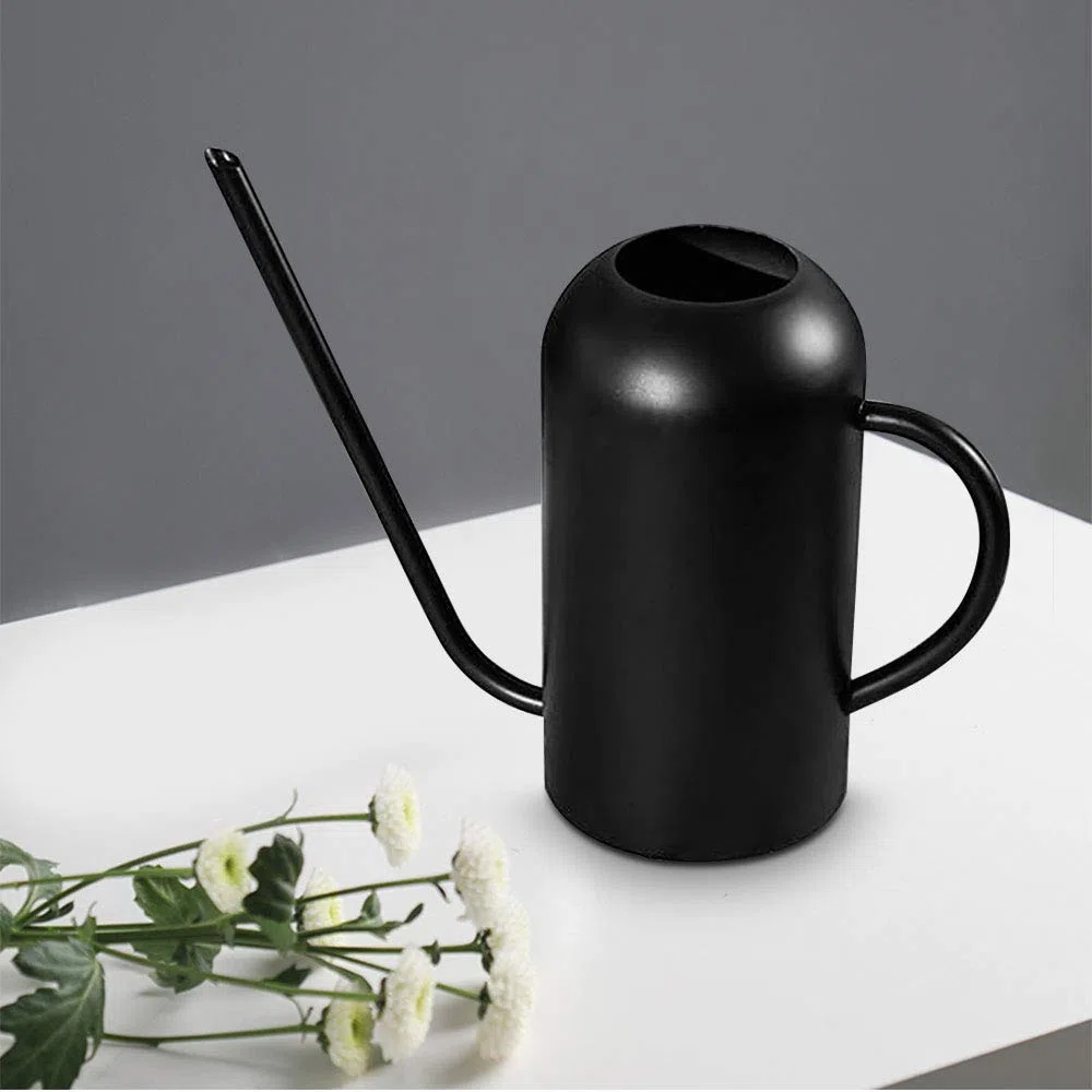 Konewka do roślin domowych, 1500 ml, metalowa konewka ze stali nierdzewnej, doniczka z długą wylewką, do roślin domowych, bonsai, do ogrodu, na zewnątrz, kwiat dekoracyjny (czarny)