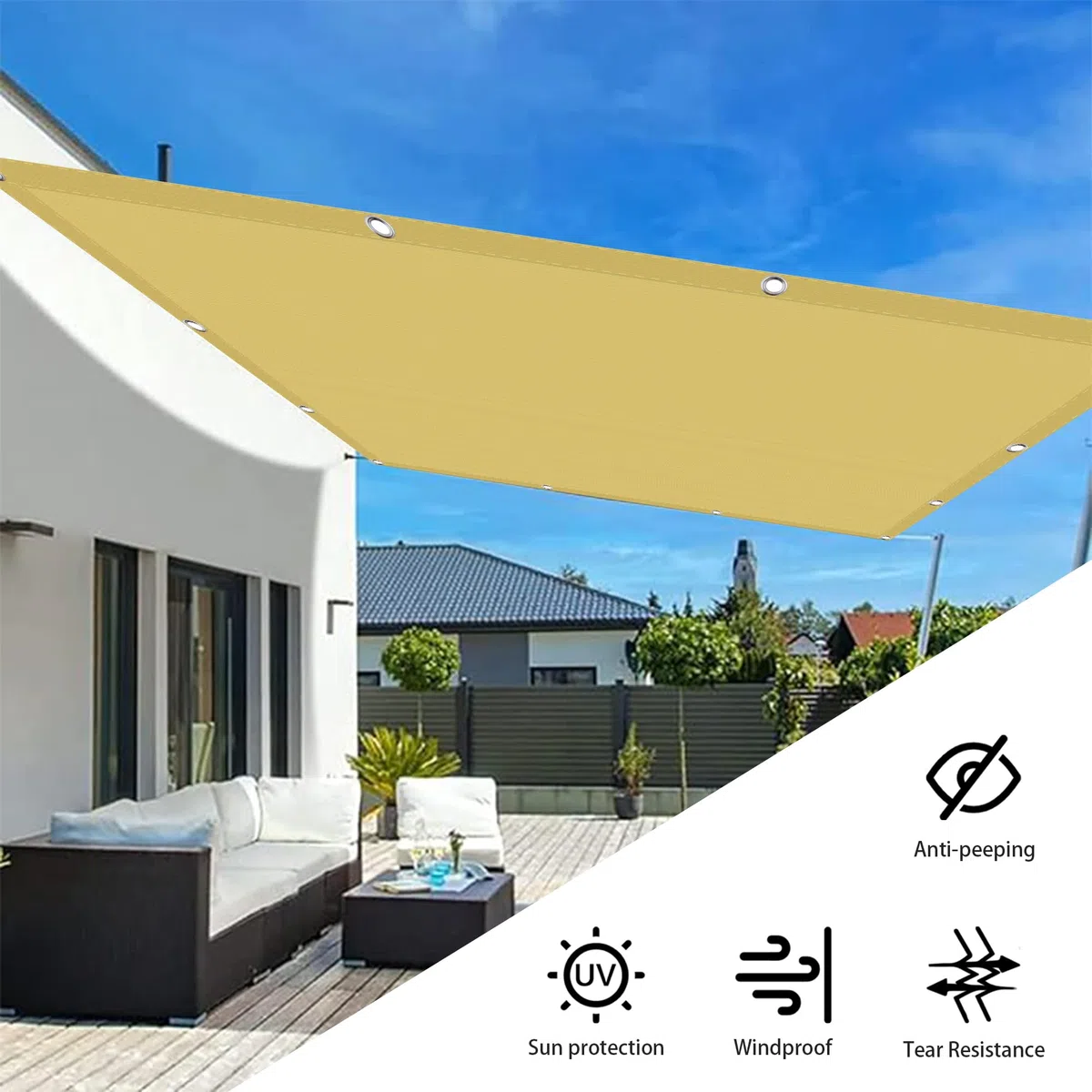 Wodoodporny Żagiel Przeciwsłoneczny 90 x 800 cm Prostokąt 98% Filtr Przeciwsłoneczny UV Wytrzymała Osłona Przeciwsłoneczna Z Linami I Przelotką Na Plażę Ogrodową Patio, Kolor ciemnoszary