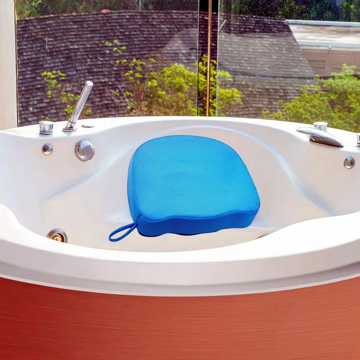 Podwyższająca Poduszka do Jacuzzi dla Dorosłych 38 x 30 x 13 cm, Siedzisko do Spa i Wanny z Oddychającą Siatką 3D, Antypoślizgowa i Obciążona Poduszka do Jacuzzi, Basenu i Wanny (niebieski kształt)