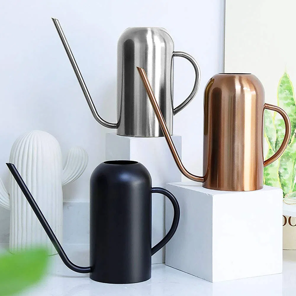 Konewka do roślin domowych, 1500 ml, metalowa konewka ze stali nierdzewnej, doniczka z długą wylewką, do roślin domowych, bonsai, do ogrodu, na zewnątrz, kwiat dekoracyjny (czarny)